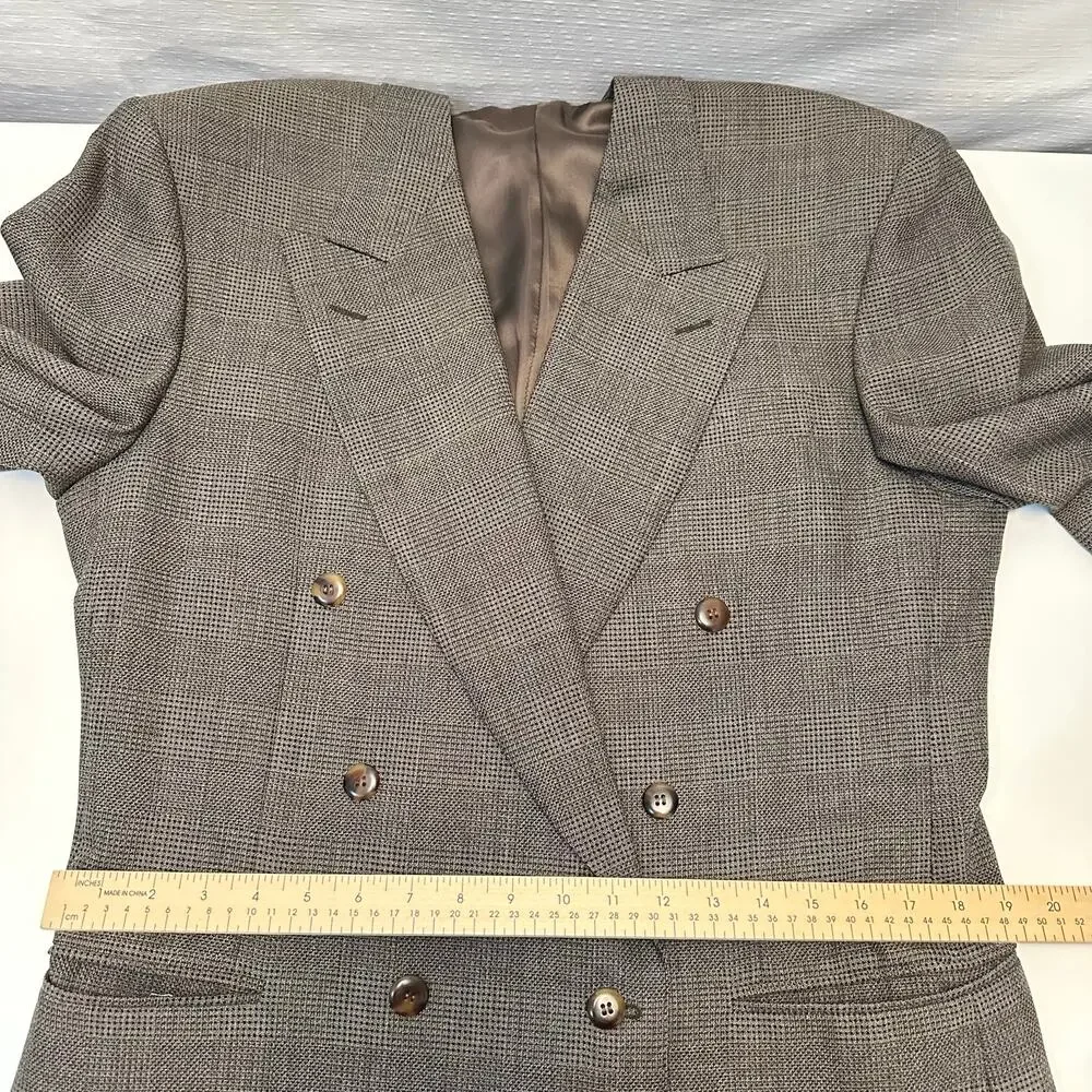 Canali Mens 42R EU52 Double Breasted Sport Coat Jacket Wool Checked Brown Italy
